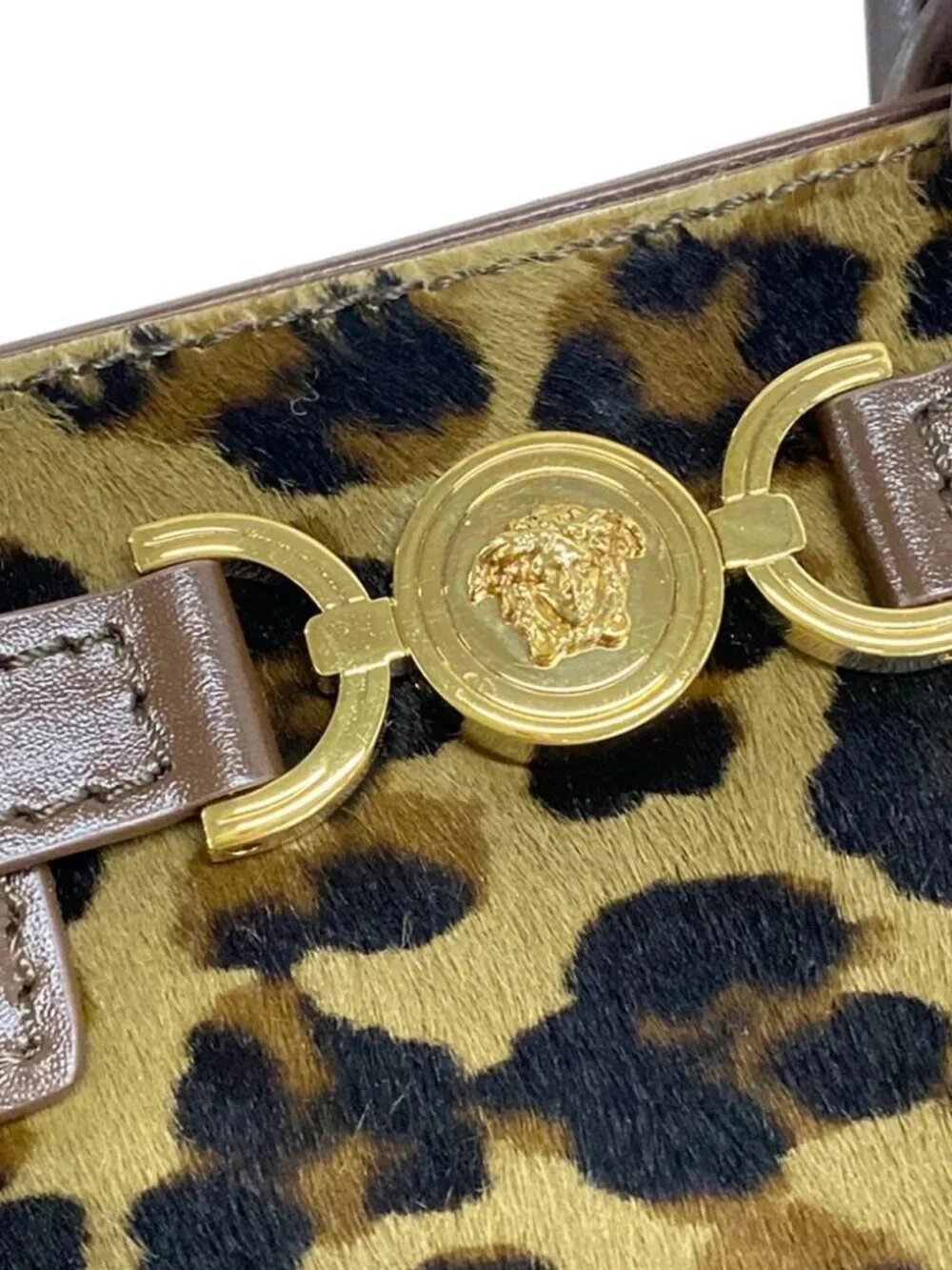 VERSACE Medusa '95 1015820 Brown Dark Brown Black Unborn Calf Leather Handbag